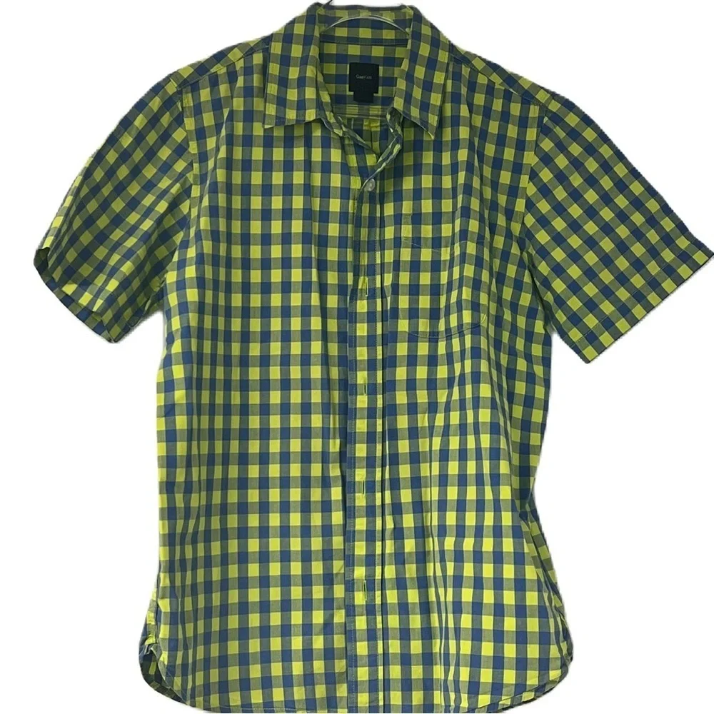 Gap Kids Boy's Medium Size 8 Green blue short sleeve button down collar top